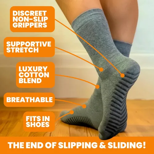 Vista 2 de Calcetines Gripjoy de agarre para mujer, antideslizantes, calcetines de agarre para mujer y hombre, para pilates, yoga, hospital, 3 pares, de largo