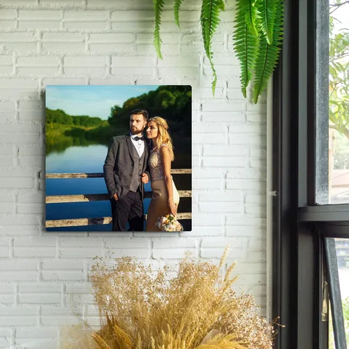 Vista 3 de Lienzo personalizado de compromiso, boda, novia, novio o aniversario de foto a lienzo - Lienzo fotográfico personalizado (10 x 10) cuadrado