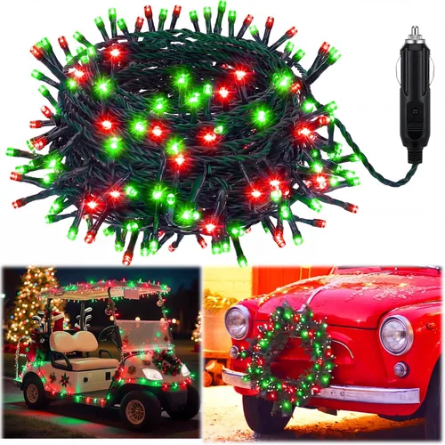 Vista 18 de Aurelema Guirnalda de luces LED de Navidad de 12 V, 33 pies, 100 luces LED para coche, decoraciones para carrito de golf, cadena de luz amarilla