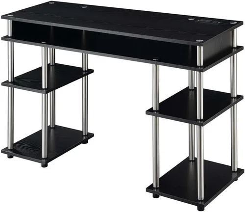 Vista 4 de Convenience Concepts Designs2Go No Tools - Escritorio para estudiantes con estación de carga y estantes, color negro