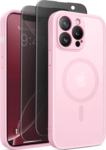 Vista 48 de GolbinBox - Funda magnética para iPhone 13 Pro Max, compatible con MagSafe, protección de cámara, protector de privacidad, funda translúcida mate, a