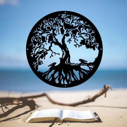 Vista 2 de Decoración de pared metálica de bienvenida con árbol de la vida 04, letrero de metal personalizado para montaje en pared, arte metálico, decoración