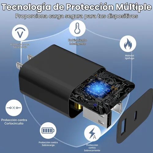 Vista 6 de Cargador para iPhone 17/16/15 Pro/Pro Max, cargador de pared USB-C de doble puerto con PD 40 W y carga rápida QC 20 W, cable USB-C de 10 pies