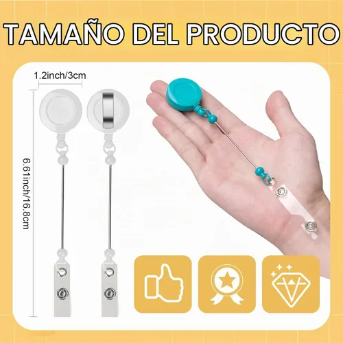 Vista 2 de Juego de 30 portatarjetas con cuentas para bricolaje, retráctil, resistente, clips de carrete, clip de identificación con clip para cinturón