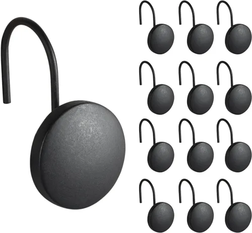 Vista 13 de Sunlit Ganchos decorativos para cortina de ducha modernos de mediados de siglo, anillos de cortina de ducha geométricos negros para baño, resina