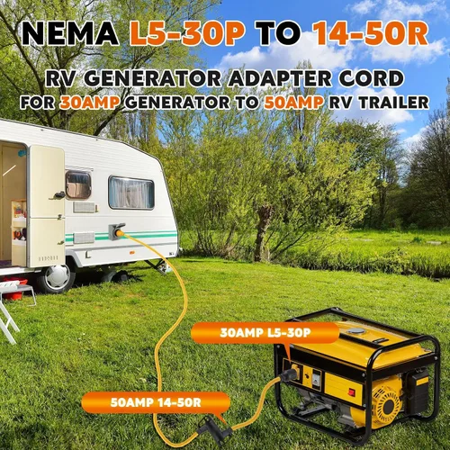 Vista 3 de Tellegloww Cable adaptador de generador RV de 30 amperios a 50 amperios NEMA L5-30P a 14-50R, cable adaptador de corriente macho de 3 clavijas a