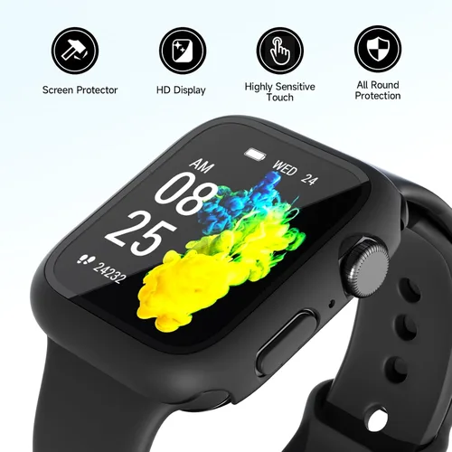 Vista 4 de Paquete de 2 fundas de vidrio templado compatibles con Apple Watch, protector de pantalla de policarbonato duro, protección general ligera contra