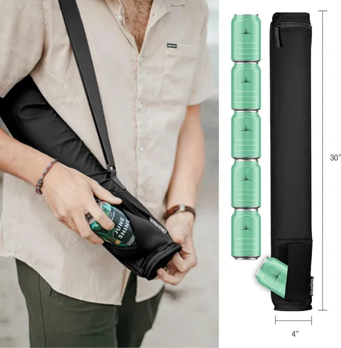 Vista 2 de CleverMade - Funda aislante para tubo de cerveza con enfriador - 6 latas / 1.89 L Midnight/Negro Bolso de enfriamiento portátil con correa