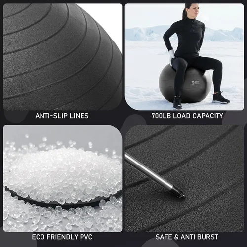 Vista 3 de Gruper Pelota de yoga y pilates, pelota de gimnasio de 4 tamaños para fitness, yoga, entrenamiento, embarazo y terapia física, bomba rápida