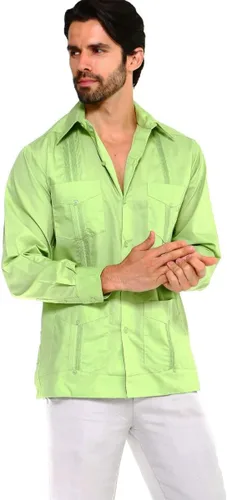 Vista 7 de Mojito Collection Camisa Guayabera clásica de mezcla de algodón con cuatro bolsillos para hombre