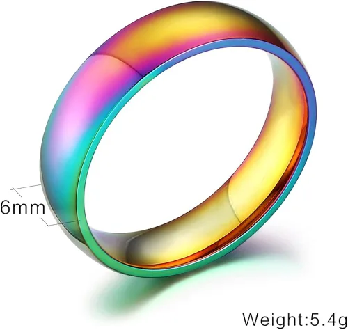Vista 2 de Um joyas acero inoxidable de alta pulido Gay y lesbiana ORGULLO LGBT Ranibow Anillo 6mm.