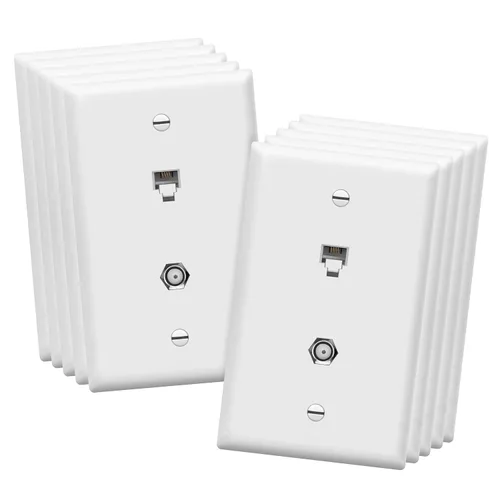Vista 10 de Conector de tipo F para teléfono y CATV, más conectores hembra RJ11 con placas para pared, Blanco, 1