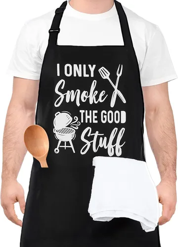 Vista 14 de Delantales divertidos para hombres, delantales de cocina profesionales con dos bolsillos, delantal de chef ajustable, delantal con babero para regalo