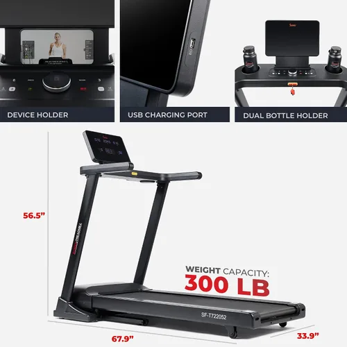 Vista 6 de Sunny Health & Fitness Treadmill Elite Smart Auto Incline for Home Use, Wide Running and Walking Deck, Flex Shock Suspension with 300 LB
