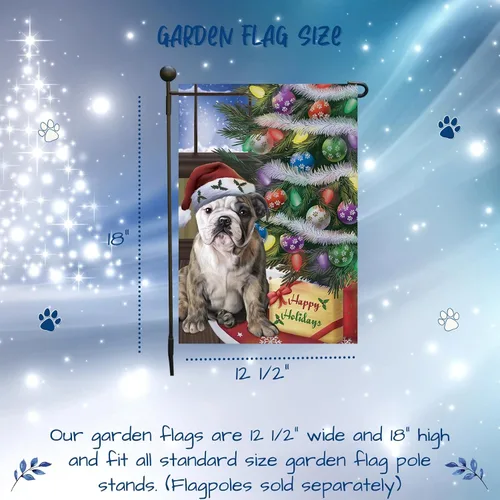 Vista 6 de Doggie of the Day Banderas de jardín Bulldog – Árbol de Navidad con regalos – Doble cara – Regalo decorativo de primavera para patio – Decoración