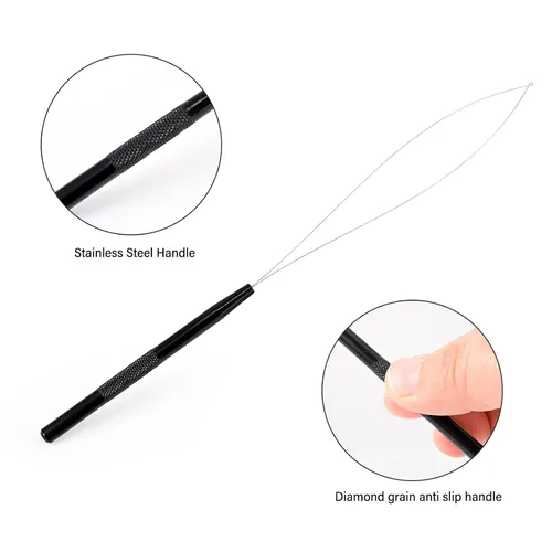 Vista 5 de Gomake Juego de extensiones de cabello cerradas y removedoras de alicates, micro anillos de silicona, extensiones de cabello, aguja de bucle, Negro
