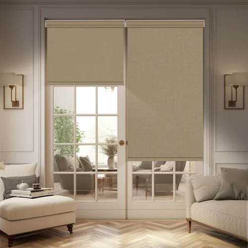 Vista 8 de Persianas enrollables opacas para ventanas sin cordón, persianas enrollables de tela de lino para oscurecer la habitación, con cenefa de casete
