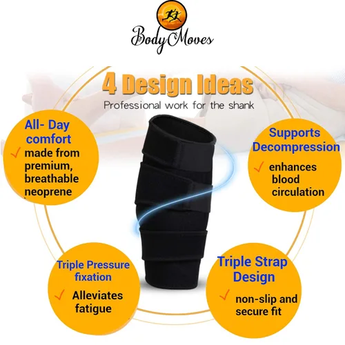Vista 4 de BodyMoves Soporte para pantorrillas, paquete de gel caliente y frío para espinilleras musculares desgarradas, soporte para piernas para férulas