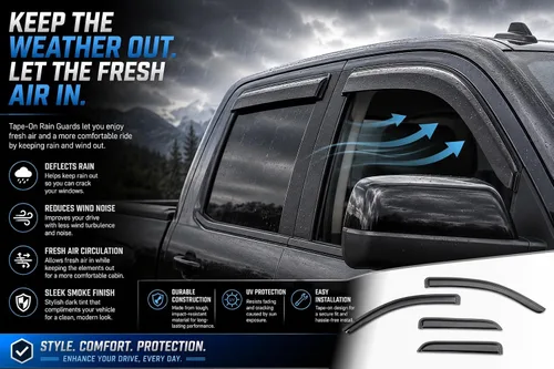Vista 7 de Black Horse - 4 protectores de lluvia para ventana, deflector solar compatible con Silverado/Sierra 1500 2014-2018 doble cabina Silverado/Sierra