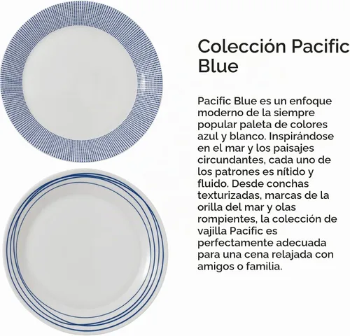 Vista 6 de Royal Doulton Pacific - Platos llanos con patrones mixtos, 11.4 pulgadas, azul/blanco, juego de 6
