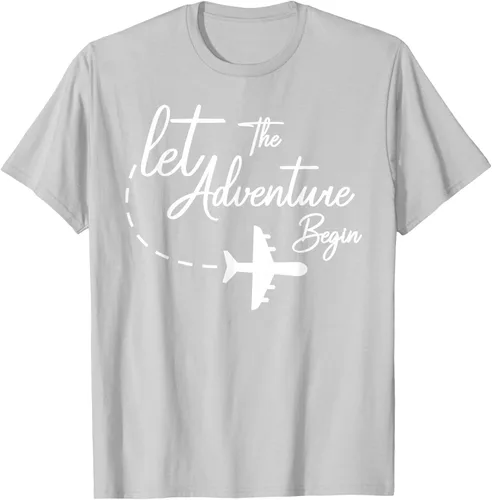 Vista 47 de Let The Adventure Begin - Camiseta inspiradora en modo de viaje en avión, Negro, S