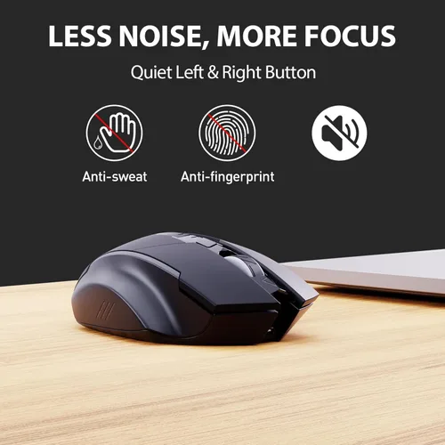 Vista 11 de INPHIC Ratón Bluetooth, batería visible mejorada, mouse inalámbrico Bluetooth recargable (modo dual: BT 5.0+ USB 2.4G), mouse portátil de clic Negro