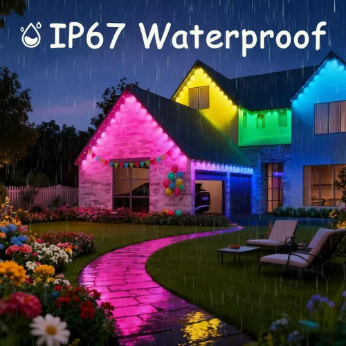 Vista 2 de Luces permanentes para exteriores, luces RGB inteligentes para exteriores con control remoto de aplicación, 54 pies con 36 LED (5 V) IP67