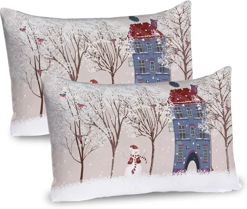 Vista 23 de Lunarable Juego de 2 fundas para almohada de otoño, tema vintage otoñal con estilo granja, ilustración de flores silvestres, artículo de cama