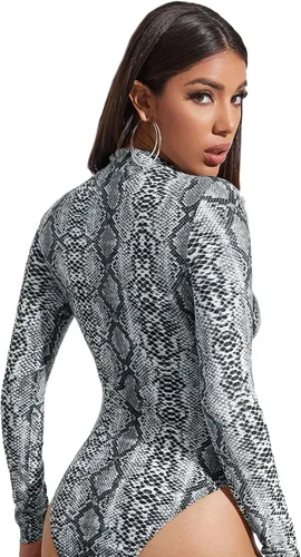 Vista 2 de SweatyRocks Enterizo básico de manga larga con cuello alto sólido para mujer