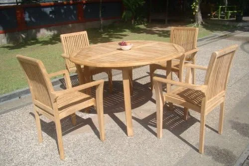 Vista 3 de Grade-A - Juego de comedor de madera de teca de 4 plazas, 5 piezas, grado A, mesa redonda de 48 pulgadas y 4 sillas apilables Lua #WFDSLU4
