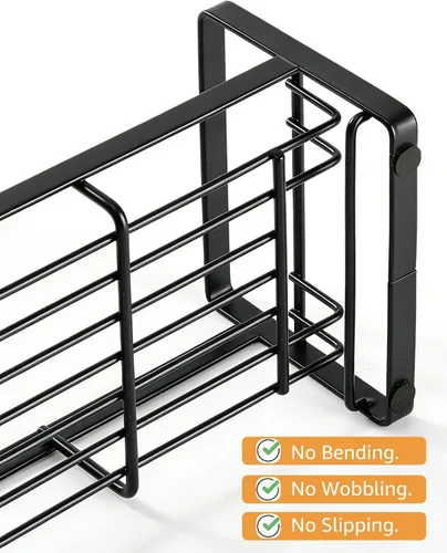 Vista 5 de HULISEN Soporte grande de esponja, organizador de dispensador de jabón de cocina de acero inoxidable 304, escurridor de jabón de encimera con Negro