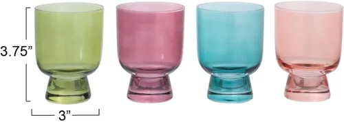 Vista 7 de Creative Co-Op Vasos soplados a mano, 6 onzas, cristalería de 4 colores surtidos, multicolor