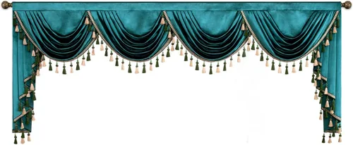 Vista 17 de VOGOL Cenefa de cortinas de terciopelo grueso para dormitorio, cenefas de cascada de lujo con aislamiento térmico dorado para sala de estar formal