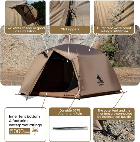 Vista 6 de OneTigris JOVIAN - Tienda de campaña para 4 personas, 3 estaciones, familiar, fácil de armar, para senderismo al aire libre con toldo exterior