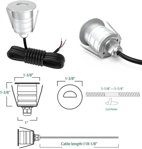 Vista 6 de Luces LED empotrables para escalón de cubierta, 12 V CA/CC 3000 K LED de bajo voltaje, IP67 impermeable 1 W Mini en el suelo para jardín, césped