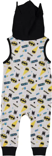 Vista 2 de DC Comics Batman - Mameluco de una pieza con capucha y cremallera para bebé, pijama para dormir y jugar (azulgrisamarillo, 24 meses), Color múltiple