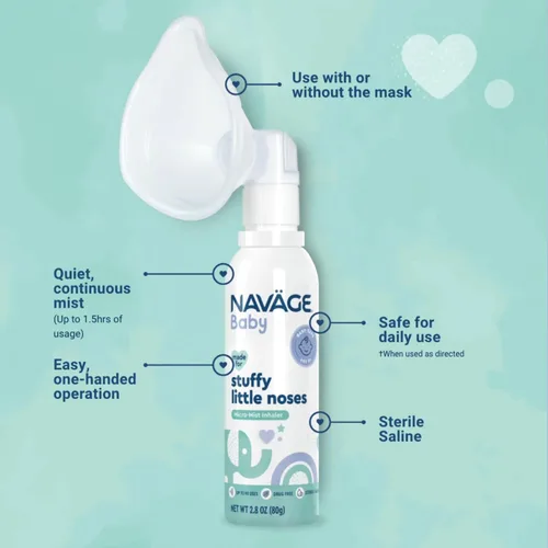 Vista 4 de Naväge Baby Bundle: Aspirador nasal para bebés + inhalador de microniebla, suave, aprobado por pediatras para la congestión del bebé y la nariz