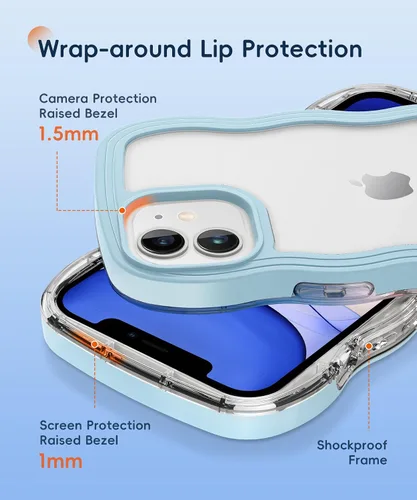 Vista 4 de GONEZ Funda para iPhone 11 de 6.1 pulgadas, con 2 protectores de pantalla + 2 protectores de lente de cámara, diseño curvado de onda transparente