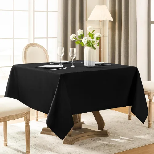 Vista 4 de Mantel Cuadrado 52 x 52 Pulgadas Manteles Negros Resistente a Manchas y Arrugas Lavable de Poliéster para Fiestas, Buffets y Bodas Mantel