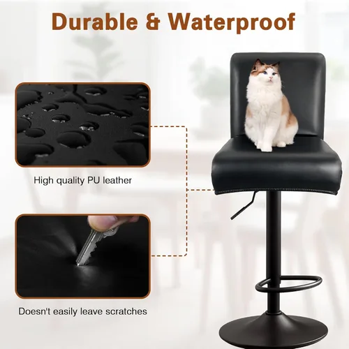 Vista 3 de Fundas de Cuero PU para Taburete de Bar con Respaldos, Paquete de 2 Fundas Elásticas Impermeables para Sillas de Taburete de Bar, Fundas Lavables