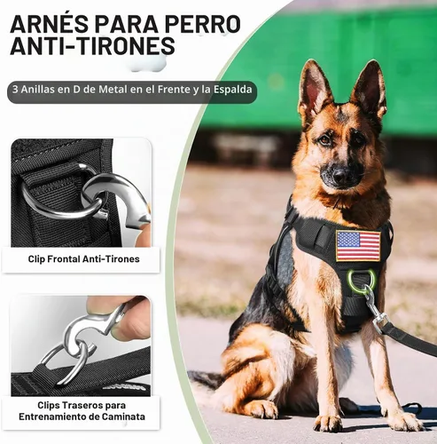 Vista 7 de Juego de chaleco y correa táctico para perro de servicio, arnés resistente con hebillas de metal para perros de tamaño mediano, chaleco ajustable