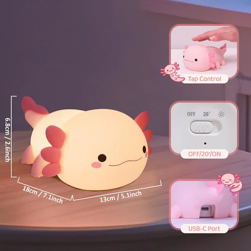 Vista 7 de YuanDian Luz Nocturna de Ajolote, Regalo para Adultos, Adolescentes y Bebés. Decora el Dormitorio de los Niños con Lindas Luces Nocturnas de Ajolote