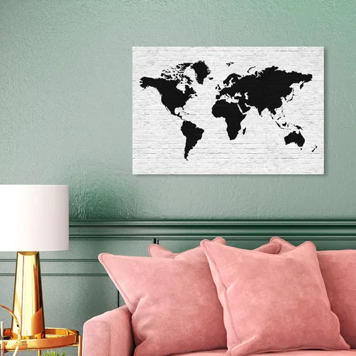 Vista 5 de The Oliver Gal Artist Co. Maps - Lienzo decorativo para pared, diseño de ladrillo limpio Mapamundi, decoración del hogar, 24 x 16 pulgadas, negro