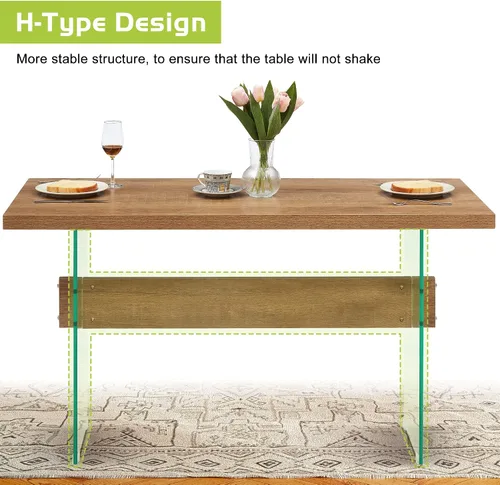 Vista 6 de ivinta Mesa de comedor de cristal para 4-6 personas, mesa de cocina rectangular de 55 pulgadas para espacios pequeños, comedor, sala de estar