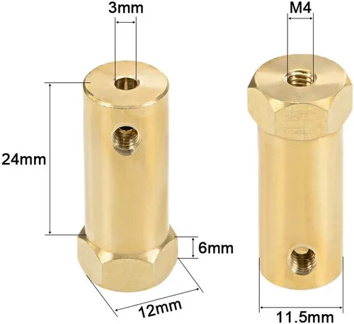 Vista 2 de uxcell Acoplador hexagonal de 0.118 in de diámetro del motor hexagonal de latón conector de acoplamiento para ruedas de coche, neumáticos, motor