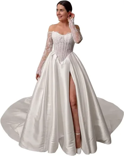 Vista 24 de Vestido de novia formal sin tirantes con encaje, largo de sirena para mujer 2019 WD162