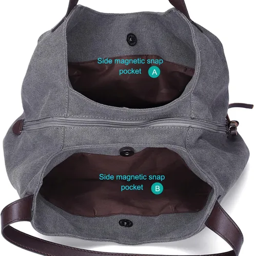 Vista 3 de DOURR Bolso de hombro con múltiples bolsillos para mujer, bolso de lona de algodón de moda