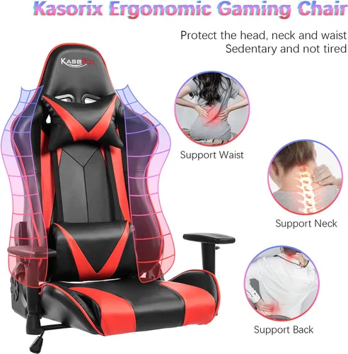 Vista 6 de Silla de juegos con respaldo alto, silla de escritorio para oficina en casa, estilo de carreras, cómoda silla de jugador con piel sintética
