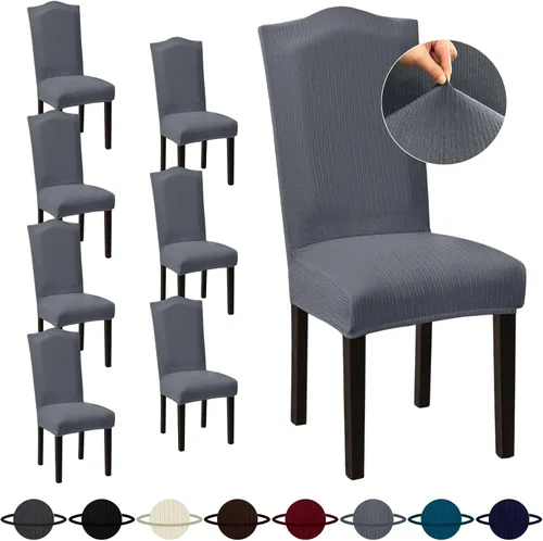 Vista 12 de Sufdari Juego de 4 fundas para sillas de comedor, color beige, antideslizantes, de elastano, elásticas, para comedor, hotel (Grande)