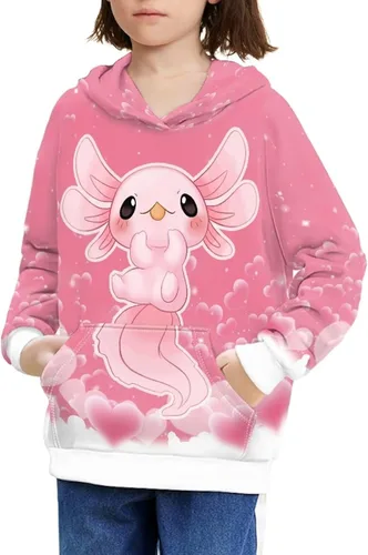 Vista 42 de Ystardream - Sudaderas para niñas adolescentes con bolsillo, sudaderas de manga larga para niños 0 Lindo Axolotl Rosa